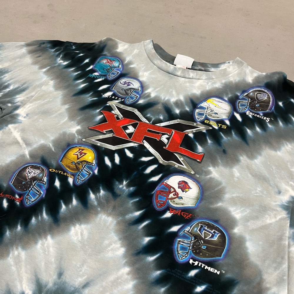 Y2K Vintage XFL Hitmen Liquid Blue Shirt Tie Dye Tee Size XL